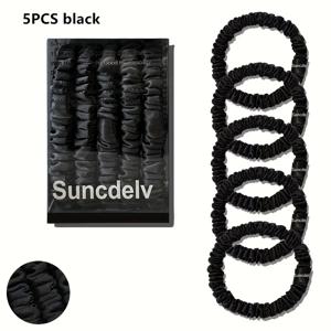 TEMU 5pcs/박 실큰 단색 헤어 타이 고품질 헤어 스런치 (22Momme) 여성 큰 헤어 밴드 헤어 액세서리