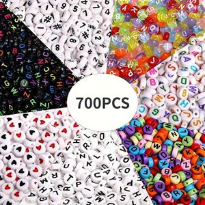 TEMU 700개 생동감 있는 아크릴 알파벳 비즈 세트 - 7가지 색상, DIY 주얼리 & 공예용 라운드 레터 패턴 - 폰 체인 & 창의적인 디자인에 이상적