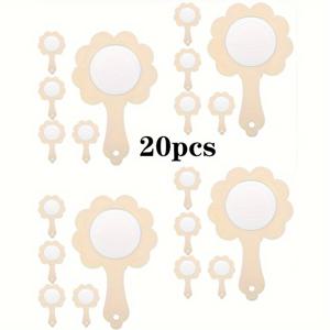 TEMU 20개 목재 DIY 미니 거울 - 핸드페인팅 디자인, 벽걸이형, 광택 마감, 휴대용 & 배터리 없음