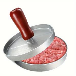 TEMU 논스틱 금속 버거 프레스 패티 메이커 - 1개 햄버거 몰드, BBQ 그릴링용 나무 손잡이, 표면 조리 무게