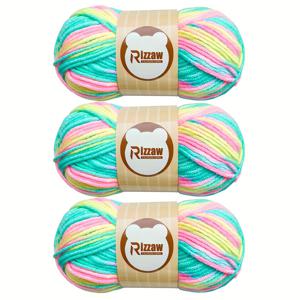 TEMU Multicolor Acrylic Yarn Bundle - Pack of 3 Self-Striping Skeins, 100% Acrylic Fiber, Perfect for Knitting Dolls, Slippers, Hats, Flowers - Craft and Crochet DIY Kit with Gradient Rainbow Colors