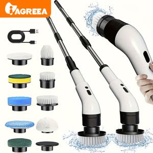 TEMU IAGREEA 전기 회전 세척기, 전기 청소 브러시 - 3단계 조절 가능한 속도, 무선 전기 회전 청소 브러시, 9/6 교체 가능한 브러시 헤드가 있는 휴대용 샤워기, 조절 가능한 확장 핸들, 타일, 욕조, 싱크대, 벽, 욕실, USB-C 충전 케이블에 적합합니다.