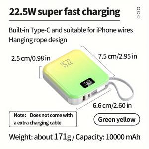 TEMU 10000mAh 소형 파워뱅크, 22.5W 고속 충전 및 LED 디스플레이 기능을 갖춘, 삼성, 샤오미 및 다양한 아이폰 모델(6, 7, 8, 10, 11, 12 미니, 13, 14, 15 프로 맥스, X, XS, XR, 프로 맥스)과 호환되는 비상 백업 배터리입니다. 또한 다기능 케이블과 내장된 라인 타입이 있습니다.|보조배터리