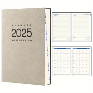 TEMU 2025년 인조 가죽 일일 플래너: 시간 관리 및 자기 훈련 일기, 365일 사무실 및 학교 일정 - 방수, 날짜, 부드러운 표지, 영어, 일일 보기, 달력 연도, 성인 사용