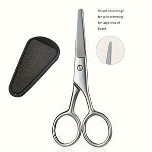 TEMU 2PCS 스테인리스 스틸 안전 턱수염 & 콧수염 가위 세트 가죽 케이스 포함 - 양손잡이, 정밀 트리밍을 위한 둥근 & 뾰족한 팁 - 눈썹, 코 & 얼굴 털에 이상적, 무향 그루밍 도구 남성 & 여성, 살롱 & 가정용