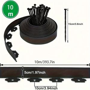 TEMU 10m/393.7인치, 30개의 지상 못 포함, 정원 녹화용 잔디 돌 분리 스트립, 두꺼운 지구 배리어 스트립, 잔디 정원 나무 원형 L자형 분리 스트립, 뿌리 분리 스트립
