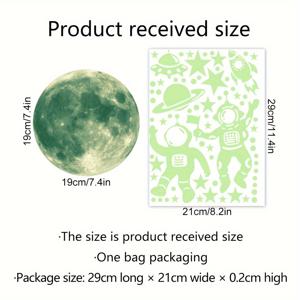 TEMU 어두운 곳에서 빛나는 스티커 2개 세트로, 우주비행사와 별이 그려져 있습니다(19*19cm + 29*21cm). 거실, 침실, 욕실 벽을 장식하는 데 사용할 수 있으며, 스스로 붙일 수 있는 벽 스티커입니다. YJ008-YW.
