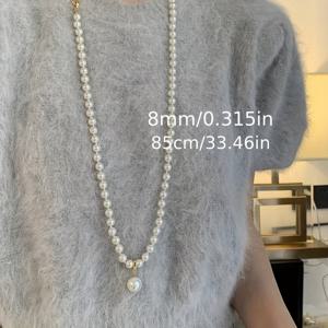 TEMU 여성용 엑스트라 롱 화이트 합성 목걸이 - 클래식하고 우아한 디자인, 데일리 웨어 & 뮤직 페스티벌용, 크리스마스·발렌타인데이·12월 생일 선물로도 완벽한 다목적 액세서리, 세련된 마감