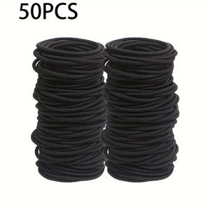 TEMU 50개 흑색 고무줄 헤어타이, 손상 없는 헤어 밴드, 보이지 않는 헤어 서클 DIY 액세서리, 메쉬 소재, 헤어스타일링용 헤어밴드 및 헤드밴드