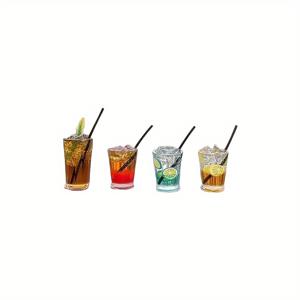 TEMU 차량 대시보드용 4개의 수지 미니어처 음료 컵 장식, 아메리칸 커피 및 아이스티 디자인, 무흔 접착 스틱 온 차량 인테리어 장식 액세서리|인테리어소품