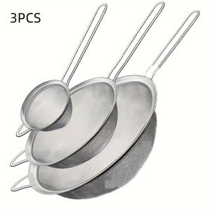 TEMU 3pcs 스테인레스 스틸 메쉬 스트레이너 세트, 과즙, 밀가루, 차, 대두 우유 필터링을 위한 비고정 주방 도구