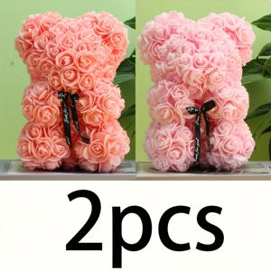 TEMU 2개 세트 모양 인공 장미 배열, 빨강 & 노랑 - , 어머니날, 크리스마스 등에 완벽한 선물 - PU 소재, 홈 데코에 이상적, 배터리 필요 없음, 선물용 꽃 배열|생동감 있는 장식|공예 꽃, 곰 장식