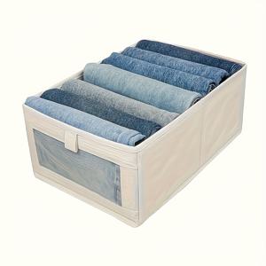 TEMU 1pc 빈티지 스타일 대형 캔버스 보관함 투명 창문, 두꺼운 접이식 옷 정리함 홈 - 베이지 나일론