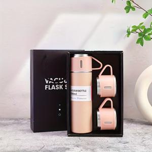 TEMU 핑크 진공 스테인리스 스틸 병과 컵 세트 - 뜨거운 및 차가운 음료용 500ml/16.9oz 머그컵, 크리스마스, 할로윈, 부활절, 학교 복귀, 야외 모험을 위한 완벽한 선물
