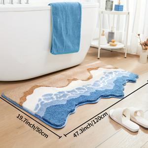 TEMU 1pc Dajiang Flocking 욕실 매트, 해변 파도 디자인, 플러시 미끄럼 방지 흡수 욕실 매트, 기계 세탁 가능, 털 모양, TPR 뒷면, 폴리에스터, 1700gsm, 1.5cm 두께, 홈 데코, 크리스마스 선물, 욕실 장식 | 장식 욕실 매트 | 부드러운 텍스처 매트, 욕실 루|욕조|싱크대