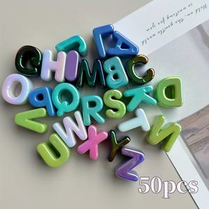 TEMU 20/50개 아크릴 멀티컬러 26 알파벳 업그레이드 버전, 생동감 넘치는 혼합 컬러 수평 구멍 DIY 비즈 키트, 스타일리시 트렌디 디자인 - 팔찌, 목걸이, 열쇠고리, 애완동물 목줄 등 제작용