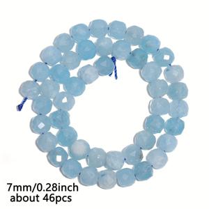 TEMU 천연 아쿠아마린 스톤 비즈 7mm 46개 면 처리된 사각형 큐브 모양 루즈 비즈 주얼리 만들기 DIY 비즈 장식