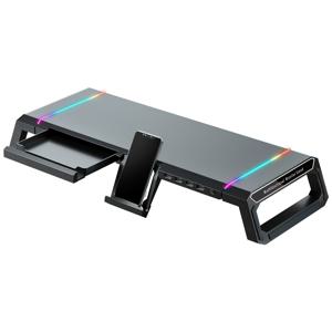 TEMU 4개의 USB 2.0 허브가 있는 모니터 스탠드, 모바일 폰 홀더와 수납 서랍이 있는 RGB 라이트 컴퓨터 모니터 스탠드, PC, 노트북, iMac용 데스크탑 수납 모니터 홀더|모니터받침대