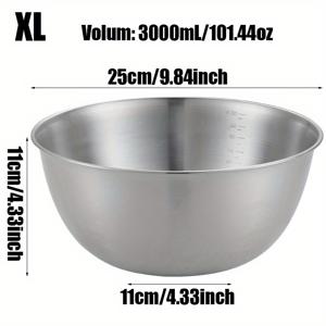 TEMU 1개 초대형 9.84인치 스테인리스 스틸 믹싱 볼, 측정치 포함 - 녹 방지, 튼튼한 메탈 샐러드 & 베이킹 볼, 측정용 볼|전문 주방용품|녹 방지 소재