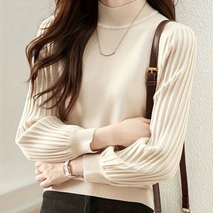 TEMU 여성용 우아한 라운드 넥 스웨터 - 부드러운 긴팔 풀오버, 단색 레귤러 핏, 사계절용 캐주얼 & 포멀웨어, 내구성 있는 니트웨어