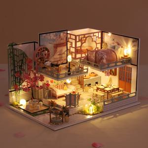 TEMU QIAOLEXING 빈티지 목재 DIY 집 조립 모델 - 3D 퍼즐 미니어처 인형집, 문화 건축 테마, 데이, 생일, 크리스마스, 할로윈, 추수 감사절, 부활절 선물, 장식용 테이블탑 디스플레이, 미니어처 집