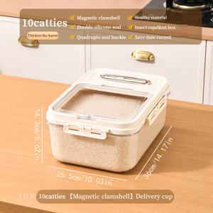 TEMU 2 사이즈 밀폐 식품 보관 용기 세트, 5KG/11.02LB & 10KG/22.05LB, 투명 플라스틱 곡물 분배기 측정 컵 포함, 습기 방지 및 곤충 방지 쌀, 시리얼, 밀가루, 애완 동물 사료 - 손 씻기, 재사용 가능, 자석 잠금 장치가 있는 사각형 주방 사용