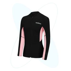 TEMU 1pc BUIOBUM 여성용 3mm 네오프렌 웨트수트 상의, 긴팔 스탠드 칼라 지퍼 재킷, 패치워크 디자인, 중간 스트레치, 수상 스포츠, 스노클링, 서핑, 수영을 위한 따뜻하고 두꺼운 - 오렌지 & 핑크
