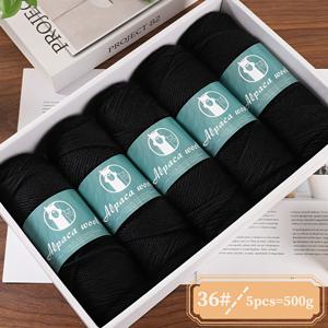 TEMU 5-팩 매력 엘프 알파카 울 원사, 각 500g, 80% 알파카 20% 폴리에스터 블렌드, 멀티 컬러 두께-얇은 원사 수제 스웨터, 스카프, 모자 - 셀프 스트라이핑, 옴브레, 마블, 쉐닐, 인조 모피, 로빙, 트위드, 헤더 원사 품종 팩