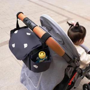 TEMU 1개의 만화 곰 디자인이 있는 유모차 패니어 백, PVC 소재, 필수 여행 기저귀 보관, 수유병 정리, 편리한 유모차용 엄마 가방
