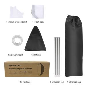 TEMU PULUZ 37.4인치 옥타곤 소프트박스 디퓨저, 보웬스 마운트, 사진용 스피드라이트 플래시 파라볼릭, 폴리에스터 원단, 95cm
