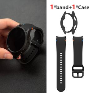 TEMU 삼성 워치 FE/7/6/5/4/5 프로용 실리콘 스트랩 및 케이스 2개 세트, 플랫 스티치 디자인, 40mm/44mm/45mm 다이얼용 낙하 방지 키트, 선물 세트