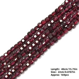TEMU 약 169개 2mm 가넷 절단된 모서리 광택 큐브 등급 AA 진정한 자연 보석 DIY 팔찌/귀걸이/귀걸이 제작에 적합