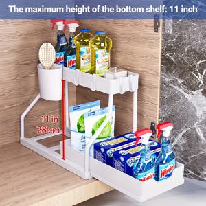 TEMU 1pc Laoyeboubi 2층 풀 아웃 플라스틱 보관함 - 주방 및 욕실 필수품을 위한 공간 절약 드로어, 내구성 및 대용량|수납정리함|정리함