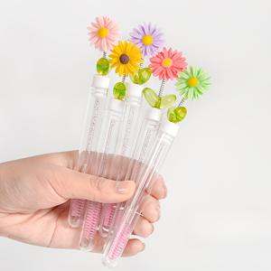 TEMU 5pcs 꽃 스윙 눈썹 브러시, 오발 형태, 폴리에스테르 브리스틀, ABS 플라스틱 핸들, 향이 없는, 정상 피부용 - 귀여운 패션 눈썹 및 눈썹 관리 도구, 내장 스프링이 있습니다