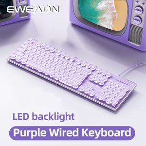 TEMU EWEADN V3 게이밍 유선 키보드 기계식 느낌 LED 백라이트, 보라색 오피스 키보드 무소음 풀 사이즈, 인체 공학적 디자인 키보드 슬림, 휴대용 컴퓨터 주변기기 액세서리, 게이머용 Windows/노트북과 호환|키보드|독거미키보드