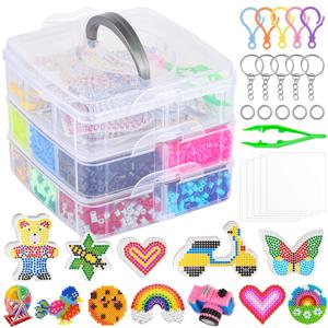 TEMU 8400개+퓨즈 비즈 세트, 18색 5mm 퓨즈 비즈 세트와 금박 비즈 픽셀 아트 DIY, 3D 퍼즐 주얼리 만들기 공예 수제 선물 퓨즈 비즈 세트, 초보자 공예 선물에 적합, 동물 모양 네일 보드 아트 및 공예 프로젝트용