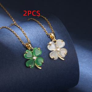 TEMU 2pcs 세인트 패트릭의 날 클래식 그린 네잎 클로버 목걸이, 스테인레스 스틸 유리 , 가족 및 친구를 위한 파티 스타일 구리 장식 보석