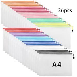 TEMU 36팩 A4 사이즈 투명 방수 메쉬 지퍼 백 - 접이식 PVC 문서 정리함, 정사각형 모양, 여행, 화장품 및 도서 보관을 위한 페인트 마감