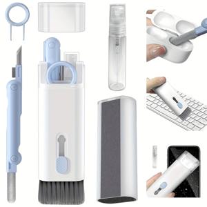 TEMU 1pc 7-in-1 멀티 툴 청소 브러시 세트 | 더트 리무버 + 키보드 클리너 + 노트북 스크린 클리너 + 이어버드 클리너 | 공용 무선 청소 키트, 에어팟 프로, 키보드, 노트북, 폰 및 모니터, 디지털 청소 필수품 | 현대적인 미적 | 재사용 가능한 청소 브러시, 청소 액세서리