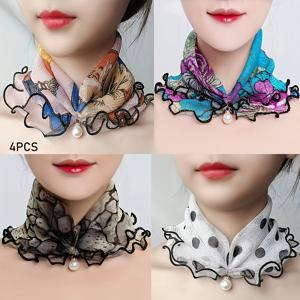 TEMU 4pcs 여성용 초경량 자카드 플로럴 & 추상 프린트 메쉬 스카프 - 봄/여름용 멀티컬러 선가드 넥 게이터, 야외 활동 및 캐주얼 외출용 우아한 얼굴 커버, 섬세한 소재, 핸드워시 가능, 다목적 스타일리시 액세서리|스카프