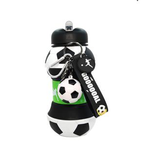 TEMU 550ml/18.6oz 접이식 축구 모양 휴대용 누수 방지 실리콘 물병 세트 (뚜껑 포함)