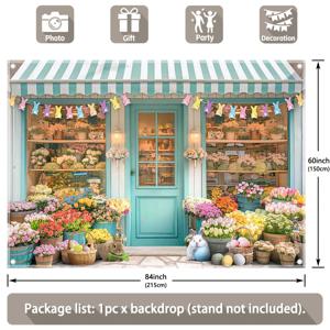 TEMU 1개, 7x5피트/8x6피트/10x8피트, 봄 이스터 블루 플라워 상점 폴리에스터 사진 배경, 따뜻한 조명 컬러풀 토끼 깃발 이스터 에그 사진 배경 태피스트리, 토끼 백합 튤립 화이트 로즈 실내외 가족 휴일 파티 배너 장식, 축하 및 축제 사진 부스 스튜디오 소품, 생일 케이크 테이블 용품 방 장식, 네 모서리에 구멍이 뚫려 있어 쉽게 걸 수 있음
