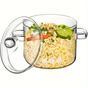 TEMU 뚜껑이 있는 투명 유리 조리 냄비 1개 - 내열성, 화상 방지, 식기세척기 사용 가능, 전기 레인지 호환, 내구성이 뛰어나고 청소가 쉬운 다용도 조리기구, 수프, 파스타, 국수 요리에 적합 - 무늬 없음, 주방 필수품
