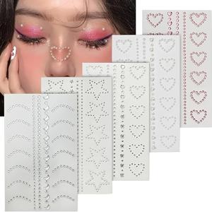 TEMU 5-팩 3D 자체 접착 얼굴 보석 스티커, 둥근 진주 & 별 하트 달 모양, 얼굴, 머리카락, 메이크업, 몸, 공예, 축제 데칼 장식