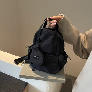 TEMU 남녀 모두에게 적합한 단색 나일론 원단 백팩, 다기능 디자인으로 손가방, 어깨 가방, 또는 가슴 가방으로 사용할 수 있습니다. 대학생에게 이상적인 제품입니다. 지퍼 잠금 장치가 있으며 일상적인 외출에 완벽합니다. (판매용 동전 가방 포함).|백팩|파우치|남자가방