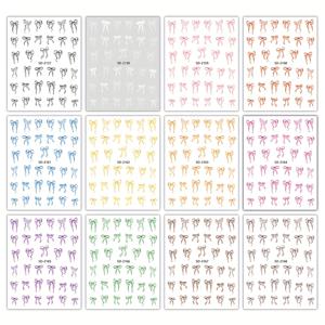 TEMU 12개 세트 일본식 블랙 앤 화이트 심플 리본 보우 프렌치 네일 장식, 여성 개인용 네일 스티커|네일|네일아트|네일스티커