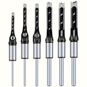 TEMU 6개입 6.4-16mm 고속강 스피어링 스퀘어 홀 드릴 비트 스파이럴 모티스 치즐 연장 톱 목공 도구