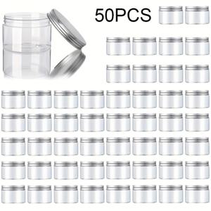 TEMU 50개 4oz BPA 프리 플라스틱 항아리와 알루미늄 뚜껑 - 투명 라운드 다용도 컨테이너, 플립탑, 손세척 가능, 로션, 크림, 슬라임, 화장품, 비즈, 샘플 및 여행용 보관 - 재사용 가능, 전기 필요 없음, 플라스틱 보관용 항아리|슬라임
