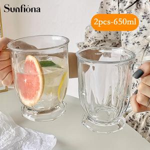 TEMU Sunfiona 2개 대용량 유리컵 손잡이 포함, 봄과 여름용 유리 음료용기, 대용량, 아이스 커피 컵, 주스 컵, 우유 컵, 오트밀 컵에 매우 적합, 남성 선물, 여성 선물로 적합