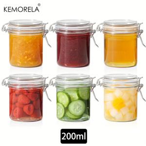 TEMU KEMORELA 밀폐 유리 캐니스터 뚜껑 세트 6개, 식품 보관용 항아리, 메이슨 항아리, 밀폐 와이어 클램프 고정식 저장용기, 주방 발효 및 보존용, 파스타 밀가루 시리얼 캔